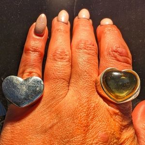 Costume rings lot silvertone heart‎ metal & yellow cabochon heart in silvertone
